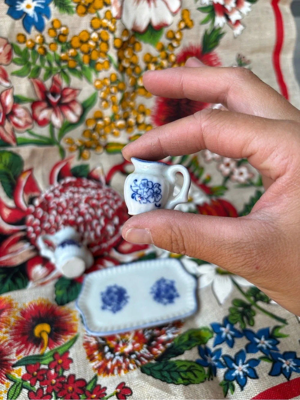 Blue Floral Miniature Tea Set - White and Blue Porcelain